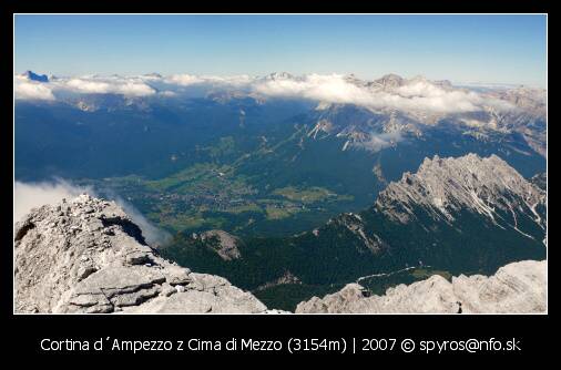 Cristallo - Cima di Mezzo, pohľad na Cortina d´Ampezzo, Tofana a Pomagnón